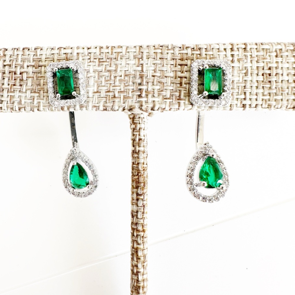 Faux emerald gemstone dangle earrings convert to studs